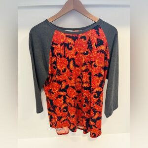 LuLaRoe XL Randy 3/4 sleeve long sleeve top  Red orange gray Floral